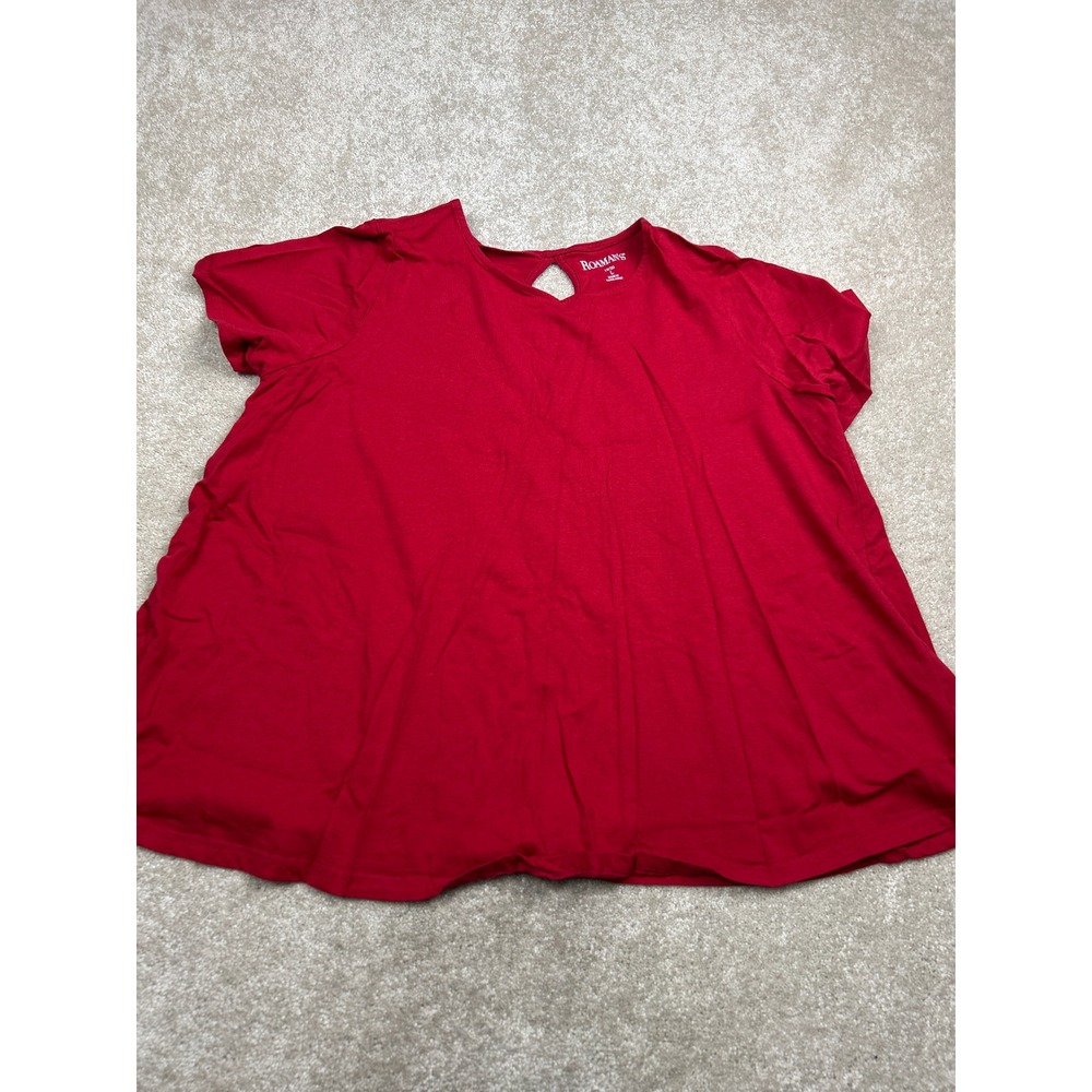 Roaman's Plus Size 18/20 Red Cotton A-Line T-Shirt Keyhole Back Short Sleeve